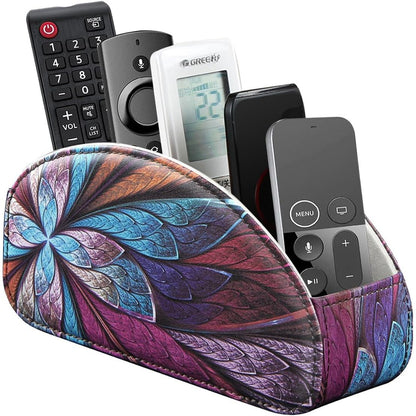 All-in-One Leather White TV Remote Holder for Remote Conrtols with 5 Compartments Nightstand Desktop Media Player Remote Caddy Storage Box Organizer Tray for Mobile Office Stationery Phone Controller