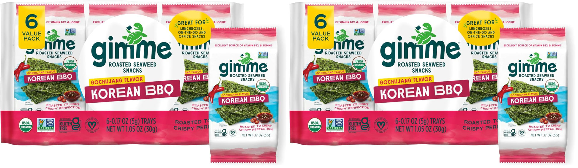 Buy now Gimme Seaweed Organic Premium Roasted Seaweed Snacks, Sea Salt, 6 Count, Keto, Vegan, Gluten-Free, Great Source of Omega3s and Iodine, Healthy On-The-Go Snack for Kids and Adults at indiglob india