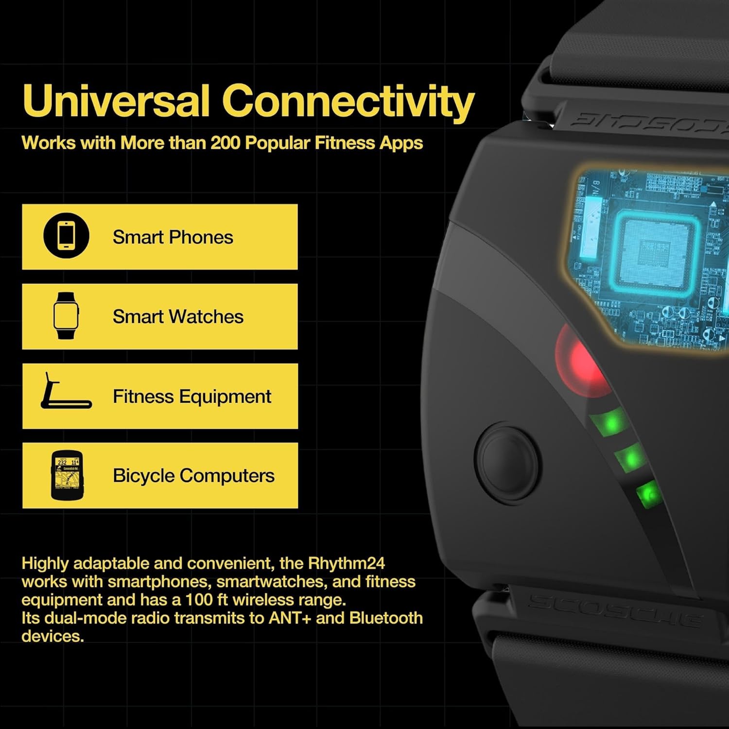 Buy now Scosche Rhythm 24 Heart Rate Monitor Armband - Fitness Armband with Dual Band ANT+ & BLE Bluetooth - Waterproof & Dustproof Accurate Heart Rate Monitors with Built-in Memory for Storing Workout Data at indiglob india