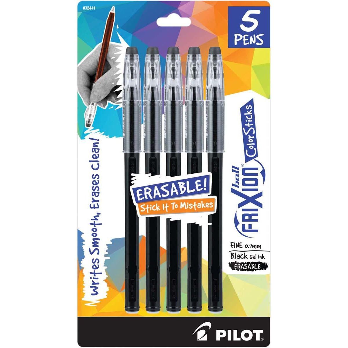 Pilot FriXion ColorSticks Erasable Gel Ink Pen, Fine Point 0.7 mm, Black, Pack of 1, Erasable Pen - Ideal for School, Journaling, & Office Writing