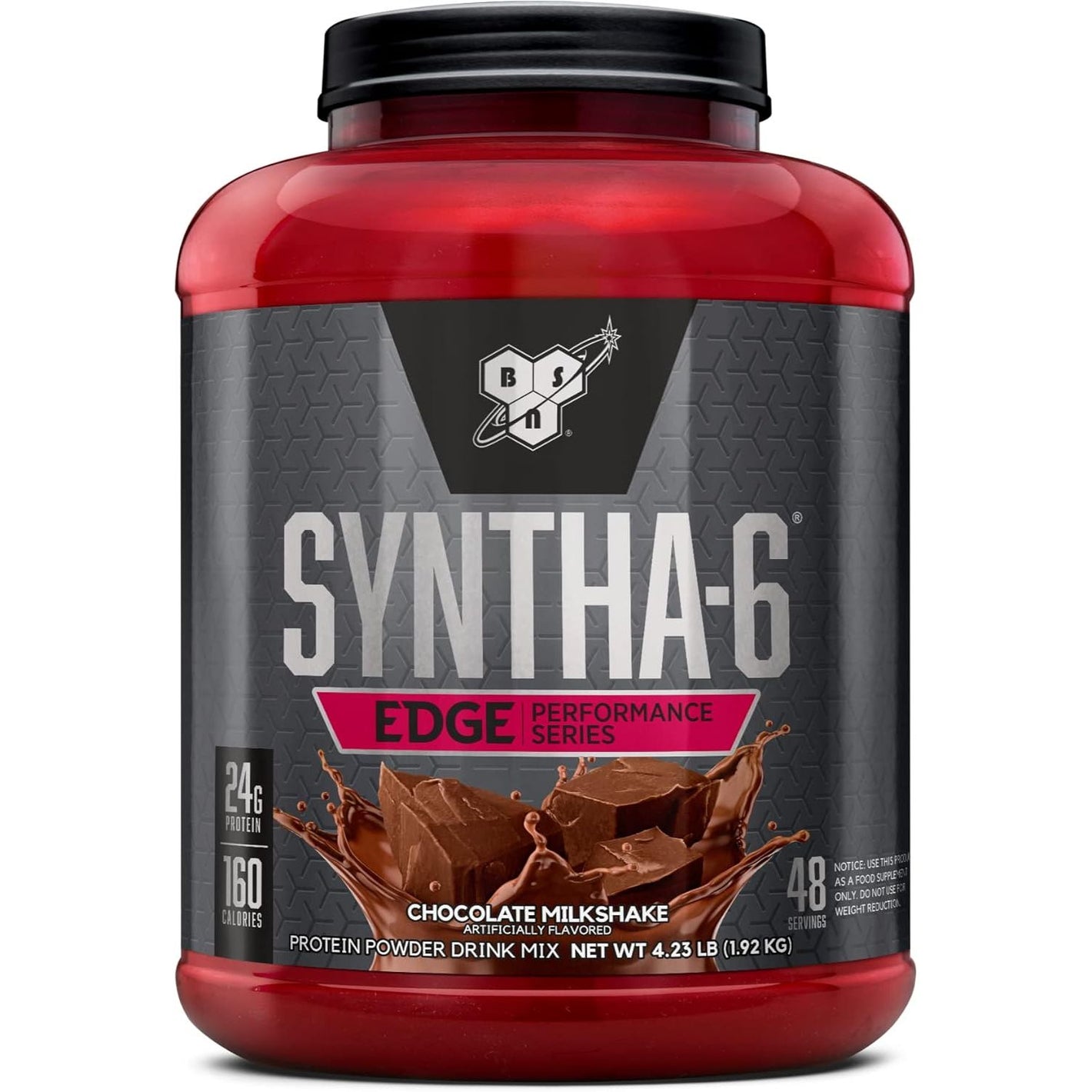 BSN SYNTHA-6 EDGE Protein Powder, with Hydrolyzed Whey, Micellar Casein, Milk Protein Isolate, Low Sugar, 24g Protein, Chocolate Milkshake, 48 Servings