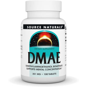Source Naturals DMAE, Dimethylaminoethanol Bitartrate - Supports Mental Concentration - 100 Tablets