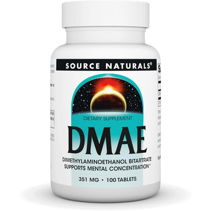 Source Naturals DMAE, Dimethylaminoethanol Bitartrate - Supports Mental Concentration - 100 Tablets