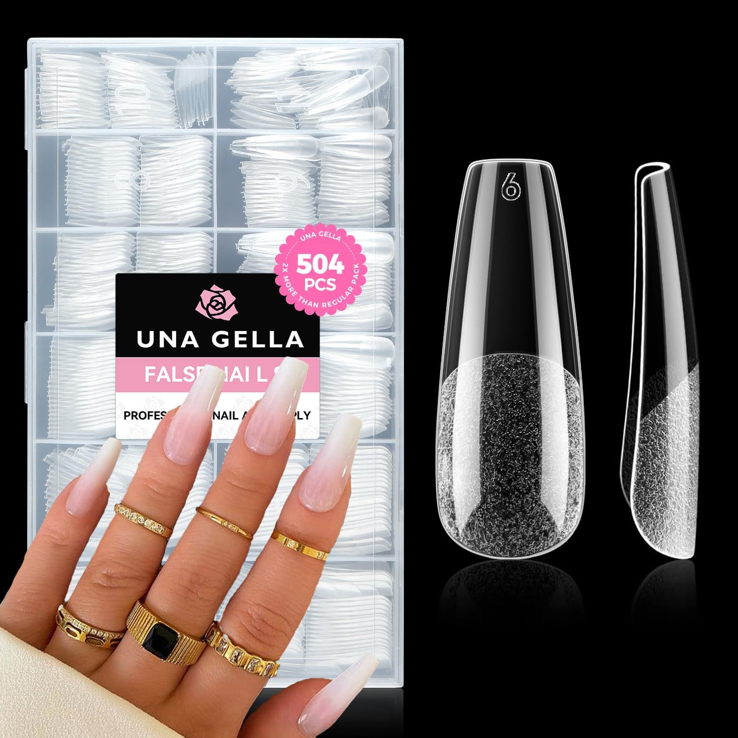 Buy now UNA GELLA Almond Gel Nail Tips, 504PCS Pre Etched Clear Fake Nails Tips Medium Almond Shape - 12 Sizes Full Cover Soft Acrylic Press On Nail Extensions No C Curve Gift for Diy at Home Long Coffin at indiglob india