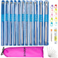 Knitting Needle Set, 22PCS 2mm(B)-8mm(L) Straight Single Pointed Stainless Steel Sweater Needles Set(11Pair-11 Size,9.8 inch) with Locking Stitch Makers Large-Eye Needles Measure Tape (36CM)
