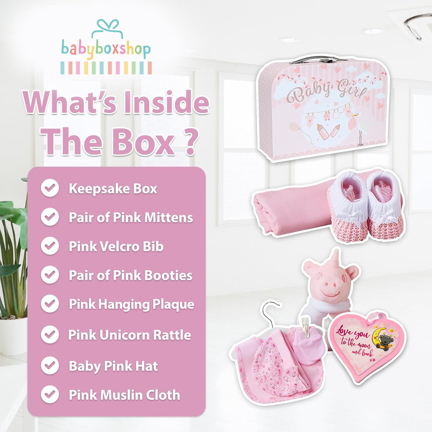 Buy now Baby Box Shop Baby Girl Gift Set - Pink Keepsake Box with 7 Essentials for Newborn Girl at indiglob india
