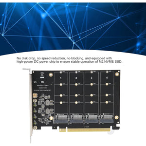 M.2 NVME SSD to PCIe 4.0 Adapter Card, 4 Port M.2 NVMe to PCIE x16 Expansion Card for M Key NVMe SSD, 4 x 32Gbps Full‑Speed(ph44)