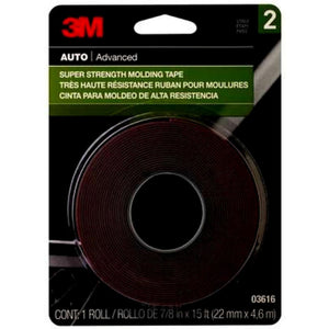 3M Super Strength Molding Tape 03616, 7/8 in x 15 ft, Heavy Duty Double-Sided Automotive Mounting Tape, Weather-Resistant Adhesive for Trim, Emblems, Moldings and Accessories (1 Roll)