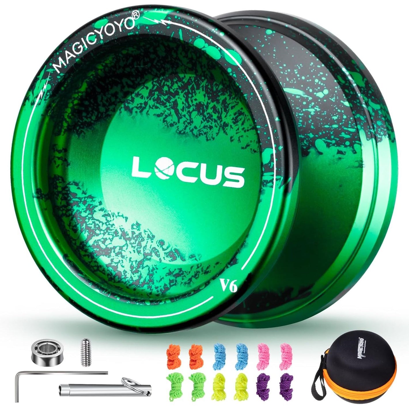 MAGICYOYO V6 LOCUS Pro YoYo - Dual-Mode Responsive/Unresponsive for Kids & Adults | Professional Tricks with 12 Strings | Includes Bearing Tool + Storage Case Bag (Sleek Black/Green)