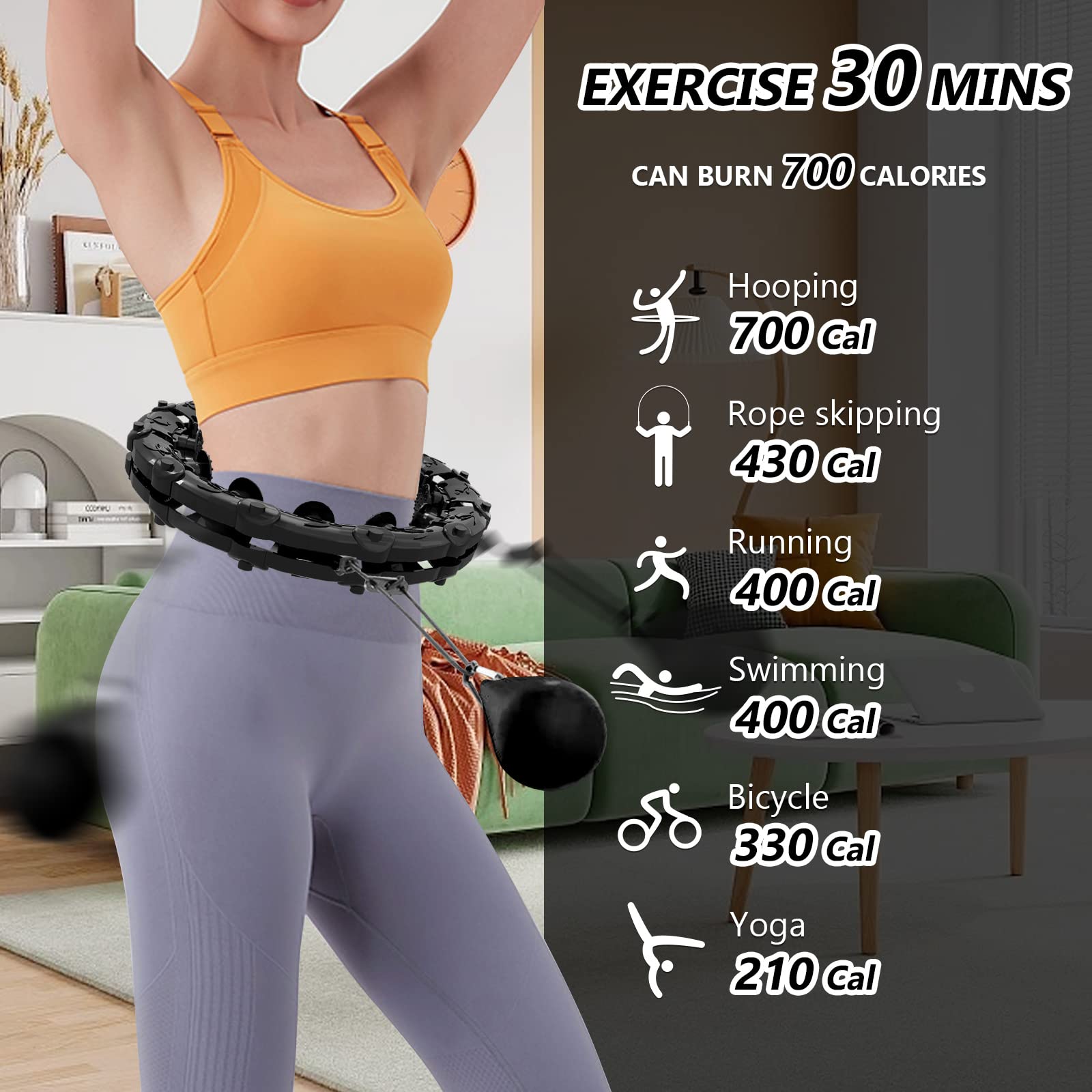 Buy now 24 Knots Weighted Hula Fit Hoop,Smart Hula Hoop Detachable Massage Exerciser Fitness for Adults Beginners Weight Loss and Exercis (Black) at indiglob india