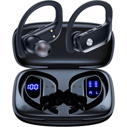 bmanl Wireless Earbuds Bluetooth Headphones 48hrs Play Back Sport Earphones with LED Display Over-Ear Buds with Earhooks Built-in Mic Headset for Workout Green