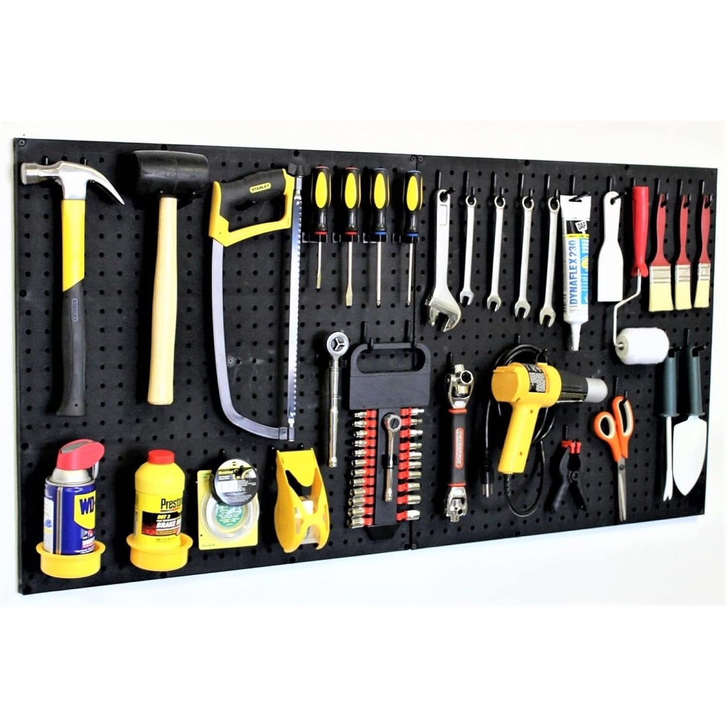 WallPeg 2 Black Pegboard Panels (24"x16" Each) with 36 Assorted Peg Hooks – Heavy-Duty Peg Board Garage Organizer Kit – Patented Flex-Lock Hooks – Made in USA Wall Storage System