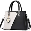 Womens Leather Handbags Purse Top-handle Bags Contrast Color Stitching Totes Satchel Shoulder Bag for Ladies - Black