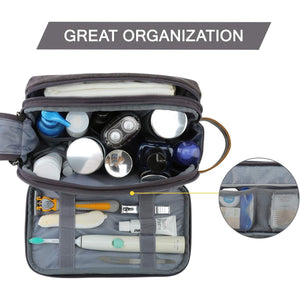 BAGSMART Toiletry Bag for Men, Canvas Travel Toiletry Organizer Dopp Kit Water-resistant Shaving Bag for Toiletries Accessories,Grey-Medium