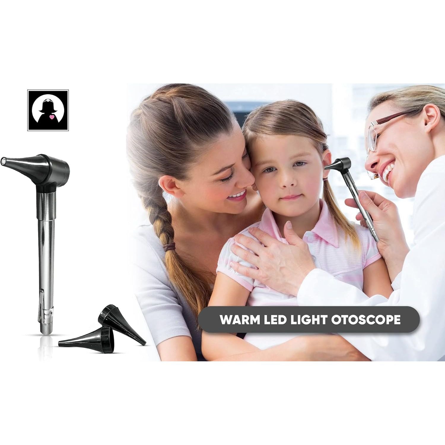 Buy now Third Generation Dr Mom Slimline Stainless LED Pocket Otoscope with Soft White Natural Hue Light Spectrum in Clamshell Packaging at indiglob india