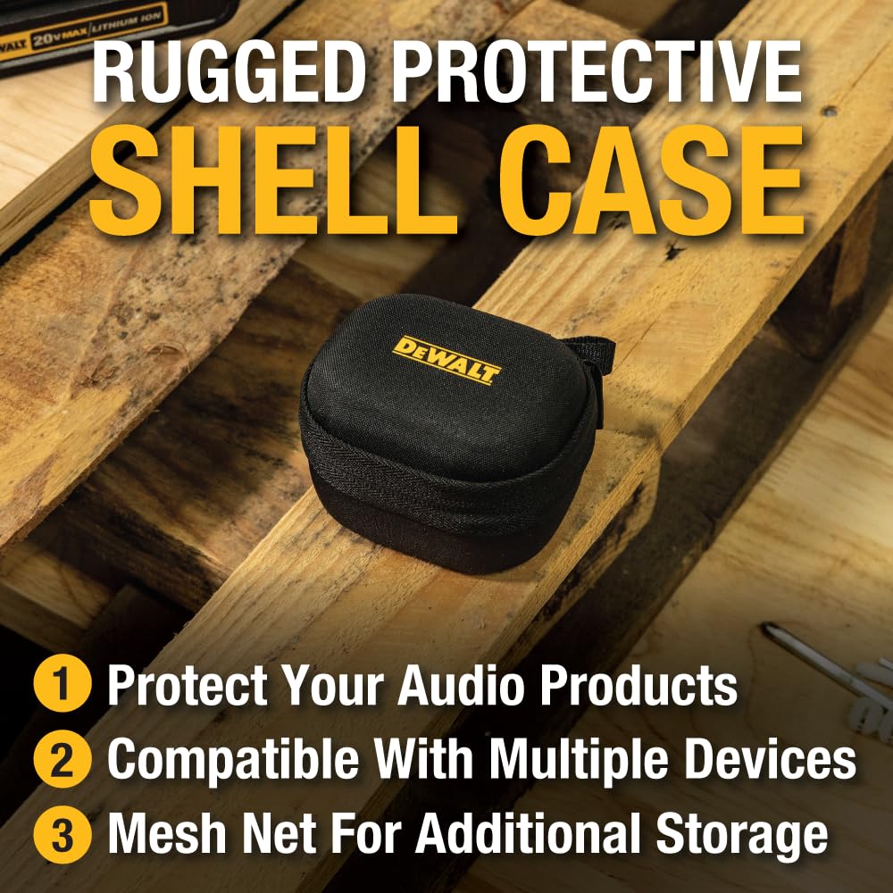Buy now DEWALT Heavy Duty Protective Headphone Case for TWS Earbuds & Wearable Speaker, Compact Lightweight w/EVA Headphone Case Hard Shell, Shockproof, Water-Resistant, Soft Interior & Accessory Mesh Pocket at indiglob india