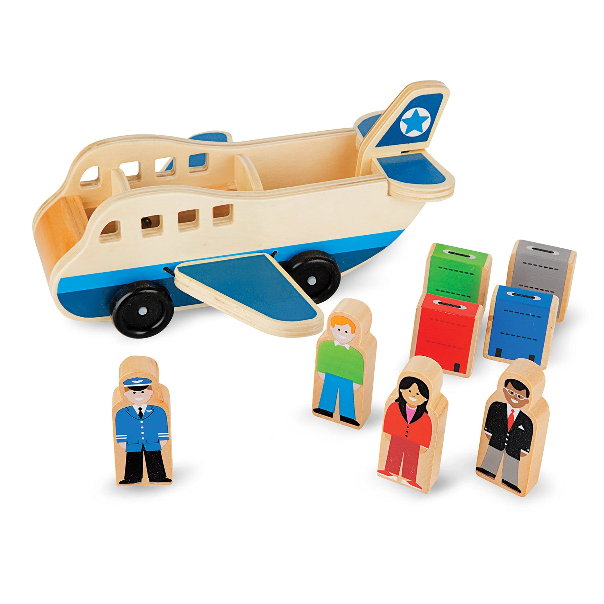 Buy now Melissa & Doug Wooden Airplane Play Set with 4 Play Figures and 4 Suitcases at indiglob india