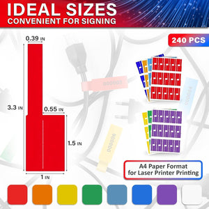 240 PCS Cable Labels Tags for Cable Management – 8 Bright Colors, Self-Adhesive, Tear-Resistant & Waterproof Cord Labels for Electronics | Tags for Wires - Writable or Printable with Laser Printer - My Store