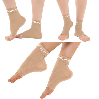 Copper Compression Foot Sleeves - Plantar Fasciitis, Achilles, Ankle Support Brace Socks - Day / Night Relief from Heel Spurs, Arch Pain, Swelling, Soccer Injuries, Golf, Running - 1 Pair Black - L
