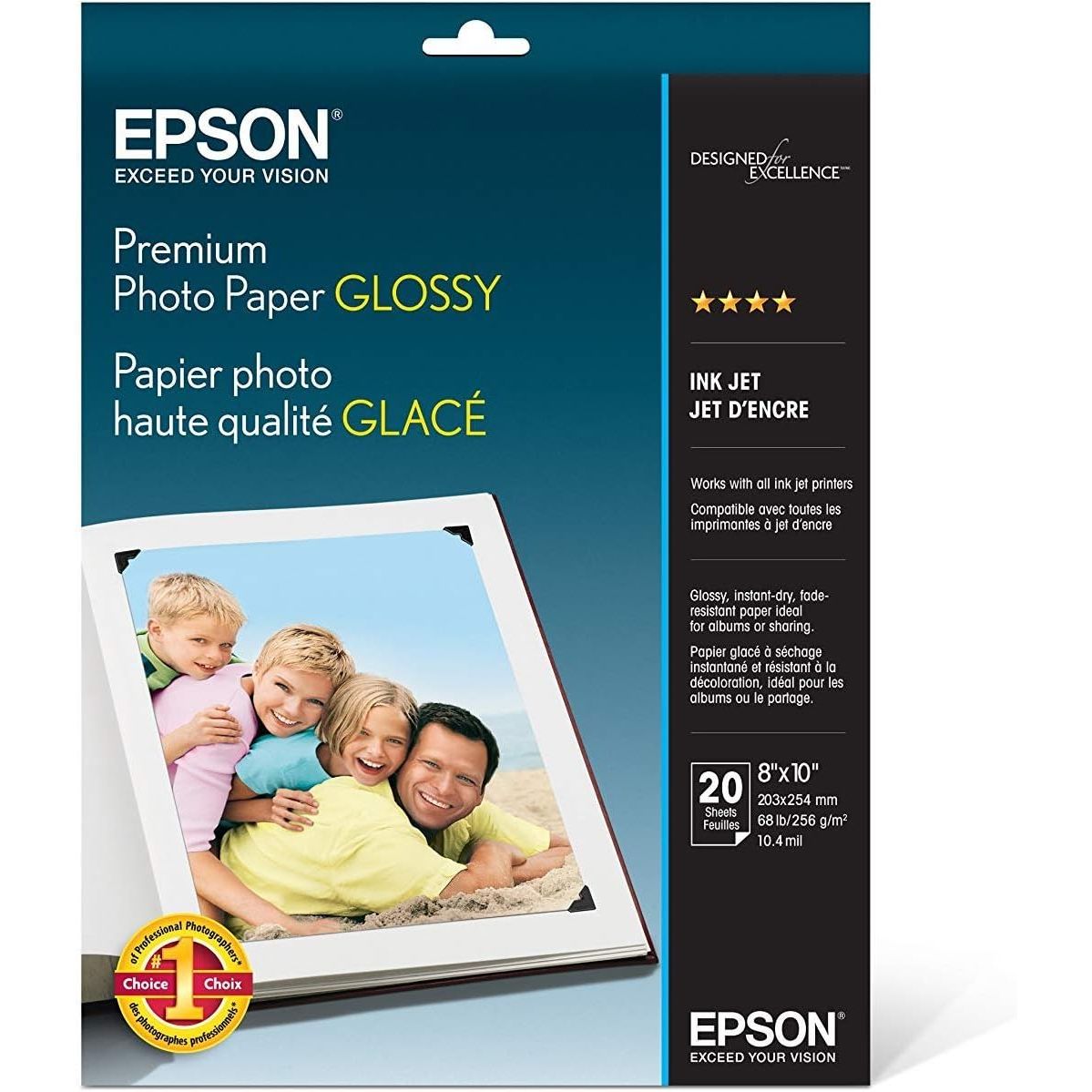 Epson Premium Photo Paper GLOSSY (8x10 Inches, 20 Sheets) (S041465),White