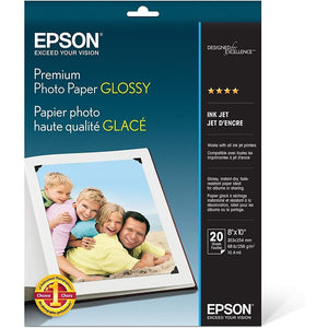 Epson Premium Photo Paper GLOSSY (8x10 Inches, 20 Sheets) (S041465),White