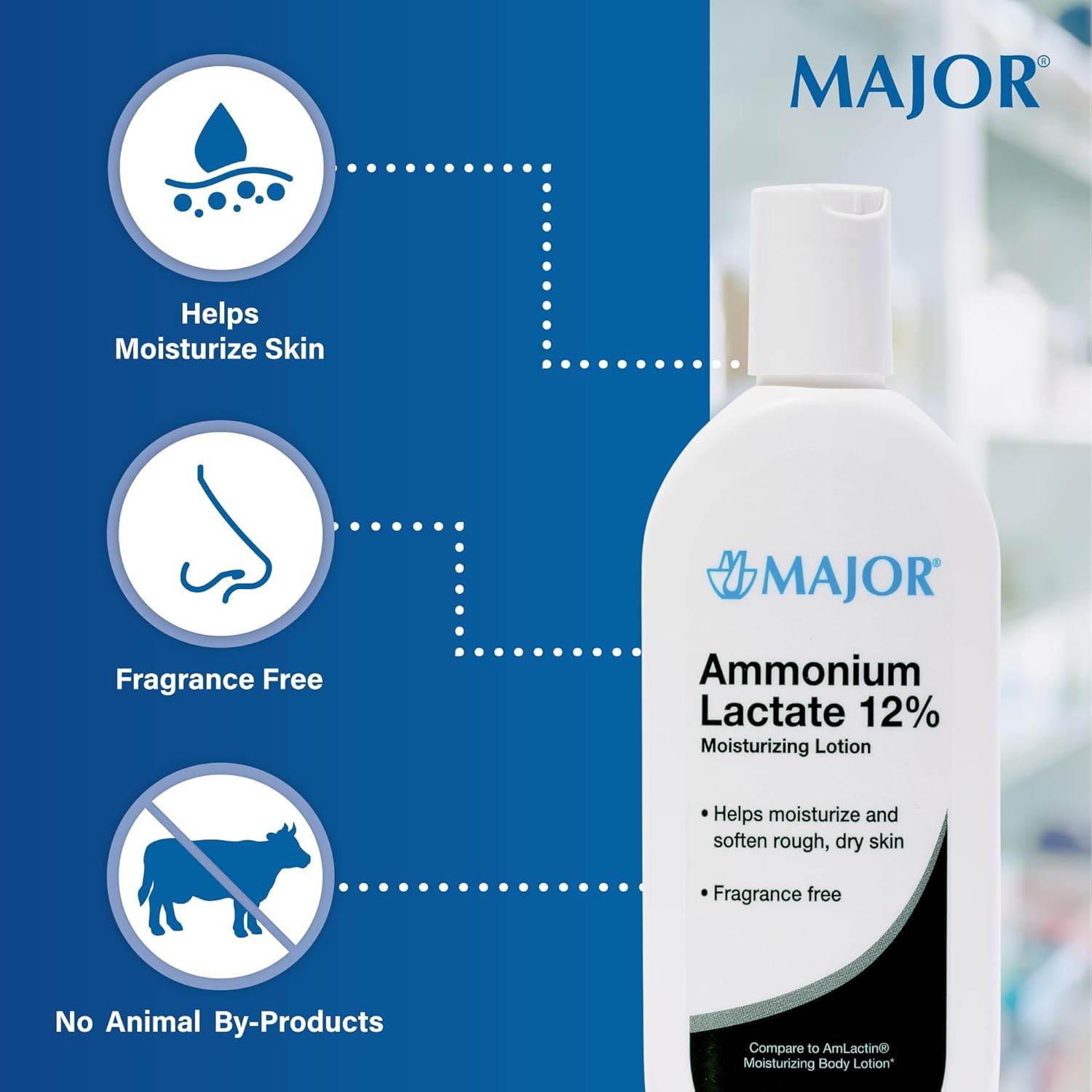 Major Ammonium Lactate 12% Moisturizing Lotion - Lactic Acid Lotion - Helps Hydrate, Soften, and Exfoliate Rough, Dry Skin - Daily Body Lotion - Fragrance-Free - 8 Oz (1 Pack) - My Store