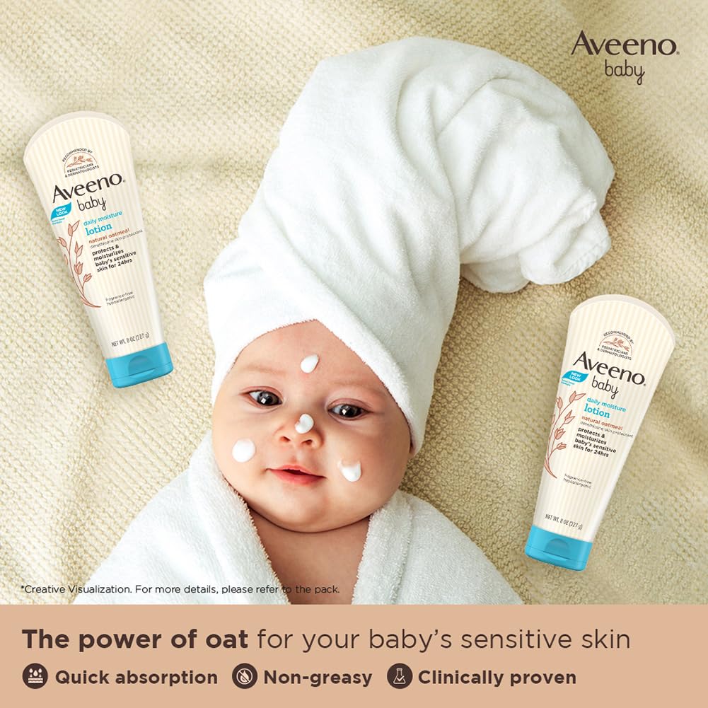 Buy now Aveeno Baby Daily Moisture Lotion for Delicate Skin with Natural Colloidal Oatmeal Dimethicone Hypoallergenic Fragrance Phthalate ParabenFree 8 oz, 1 Count at indiglob india