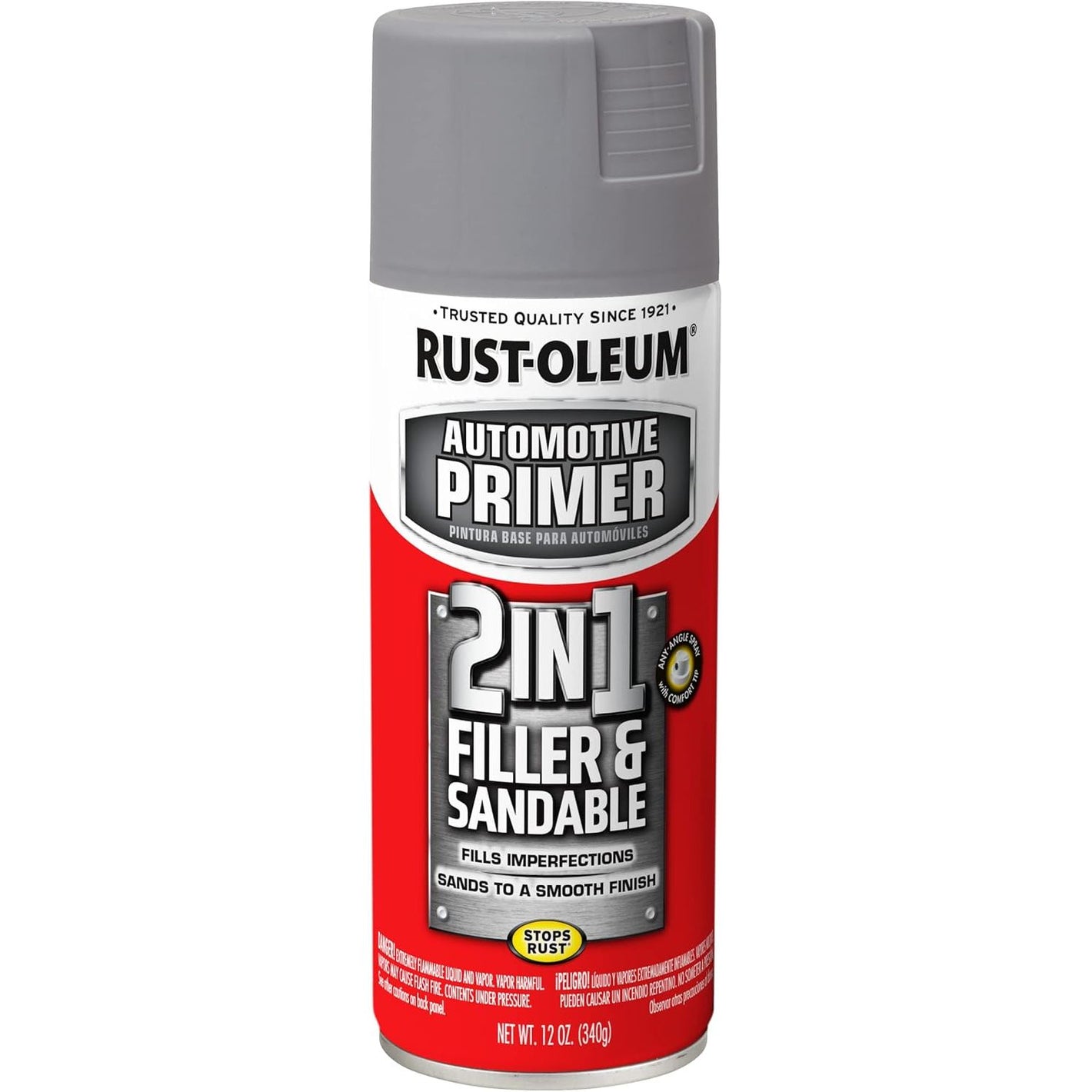 Rust-Oleum 260510 Stops Rust Automotive 2-in-1 Filler & Sandable Primer Spray, 12 oz, Gray