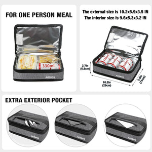Aosbos Small Insulated Lunch Bag - Compact Lunch Box for Portion Control, Work & Office, Grey