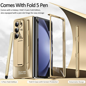Designed for Samsung Galaxy Z Fold 5 Case with S Pen & Kickstand & Front Screen Protector Luxury Phone Cover Case for Galaxy Z Fold 5 (2023),Gold