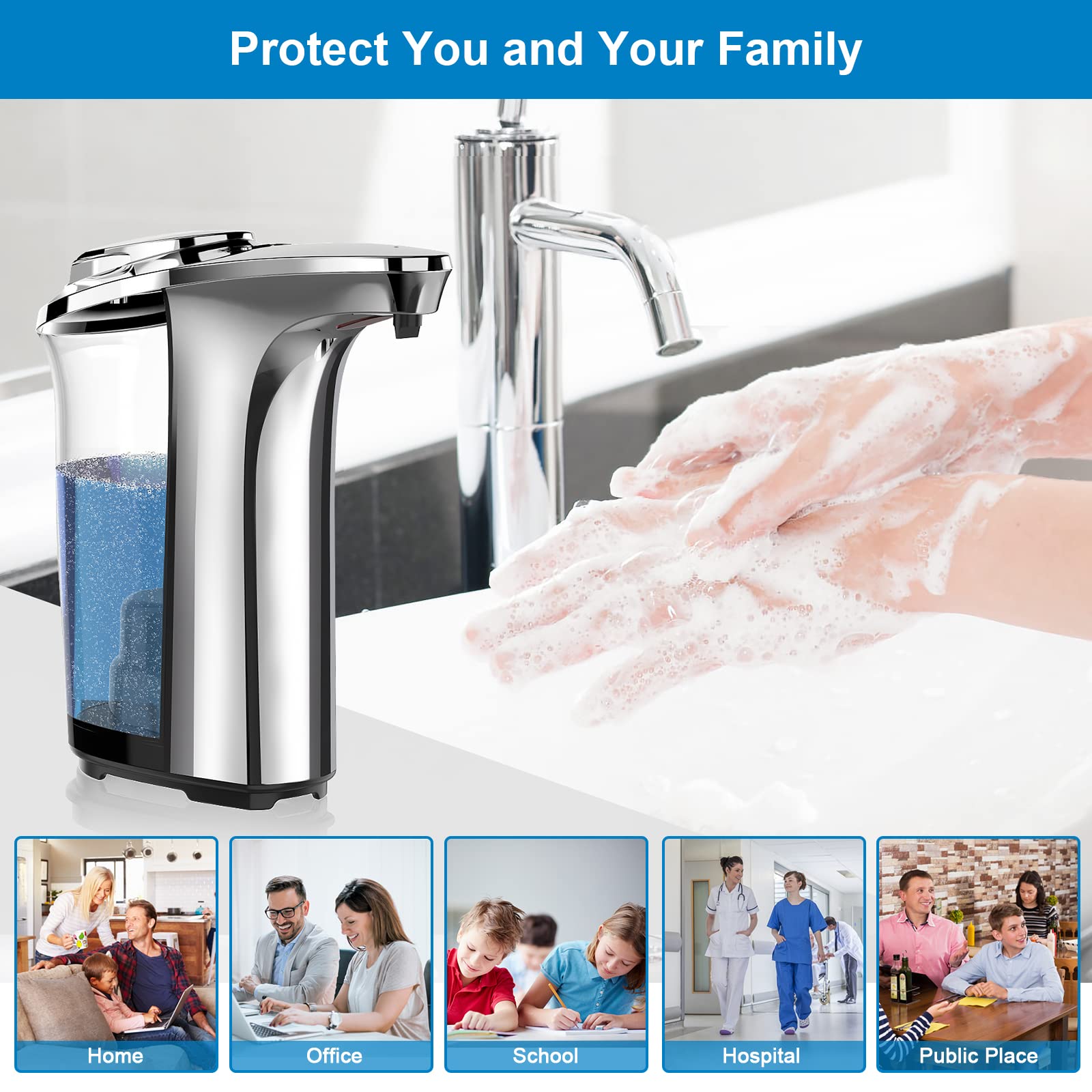 Buy now Automatic Soap Dispenser, Touchless Dish Soap Dispenser 17oz/500ml with Infrared Sensor, 5 Adjustable Soap Levels, Liquid Dispenser for Bathroom Kitchen (Silver) at indiglob india