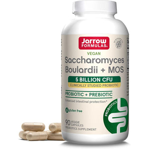 Jarrow Formulas Saccharomyces Boulardii Probiotics + MOS 5 Billion CFU Probiotic Yeast for Intestinal Health Support, Gut Health Supplements for Women and Men, 90 Veggie Capsules, 90 Day Supply