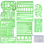 11 Pieces Geometric Drawings Templates Stencils Plastic Measuring Template Rulers Clear Green Shape Template for Drawing Engineering Drafting Building School Office Supplies - My Store