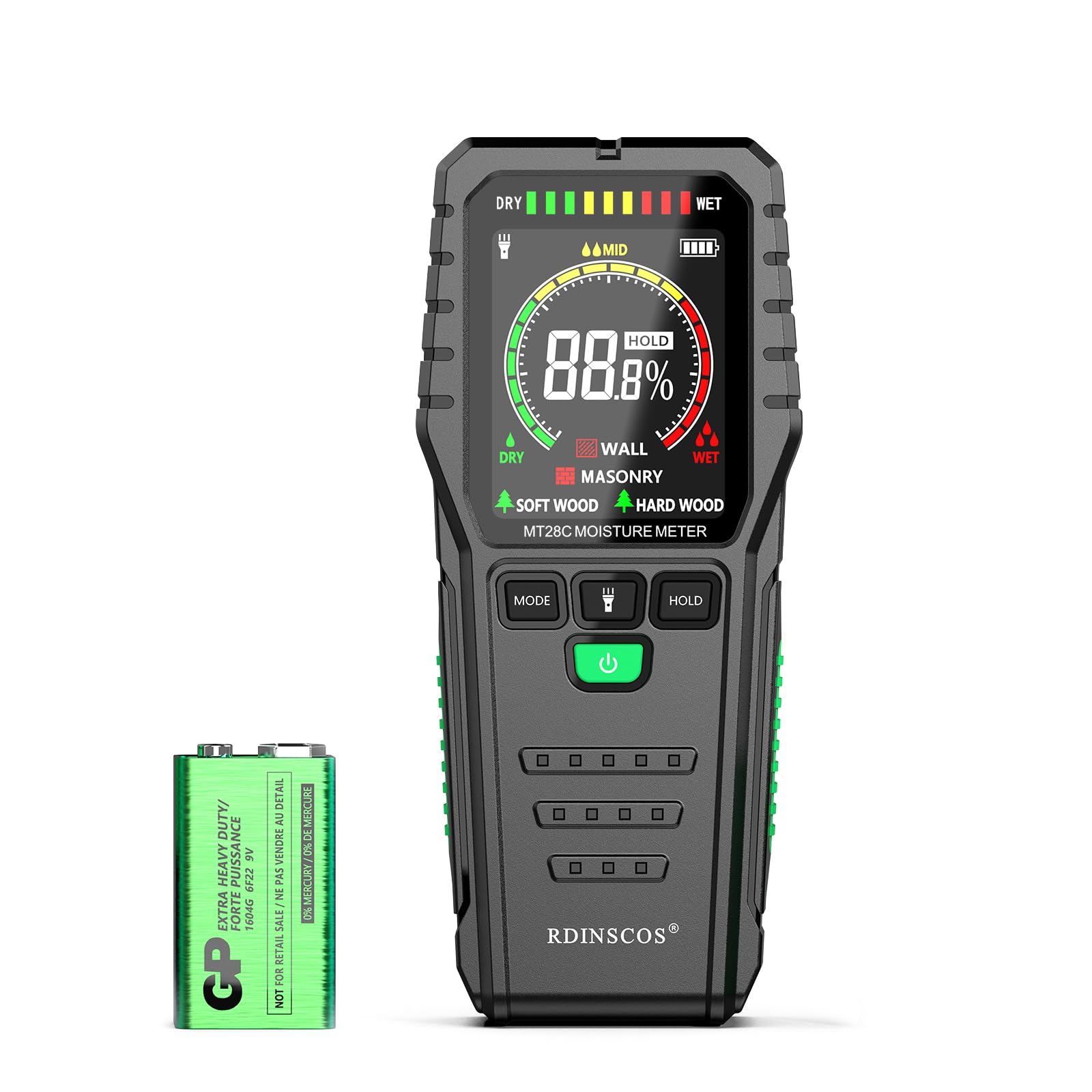 Buy now Pinless Moisture Meter for Wood Concrete – Digital Moisture Tester with 3-Color LCD Display, Audible Alarm & HOLD Function – Ideal for Firewood, Lumber, Home Inspections (Green) Red_green at indiglob india