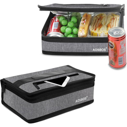 Aosbos Small Insulated Lunch Bag - Compact Lunch Box for Portion Control, Work & Office, Grey