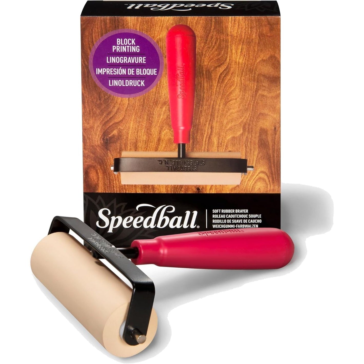 Speedball 4126 Deluxe Soft Rubber Brayer - 40/42 Durometer Roller with Heavy Duty Steel Frame - 4 Inches