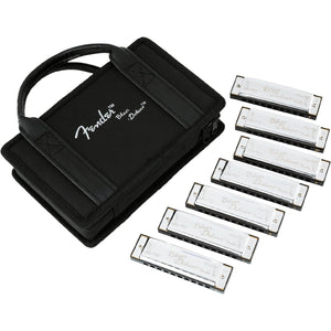 Buy now Fender Blues Deluxe Harmonica, Stocking Stuffers, Guitar Accessories, Pack of 7 with case (Keys C, G, A, D, F, E, B Flat) at indiglob india