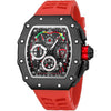 Mens Luxury Tonneau Square Watches Analog Punk Chronograph Unique Sports Wrist Watch Japanese Movement Luminous Design with Rubber Band - Black Red