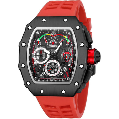 Mens Luxury Tonneau Square Watches Analog Punk Chronograph Unique Sports Wrist Watch Japanese Movement Luminous Design with Rubber Band