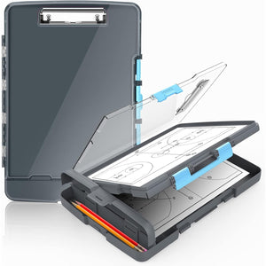 Sooez Original Clipboard with 2 Storage & Pen Holder, Heavy Duty Clip Boards 8.5x11 with Dual Storage, Clearview Dry Erase Coach Clipboard with Real Hinge, High Capacity, School & Office Supplies