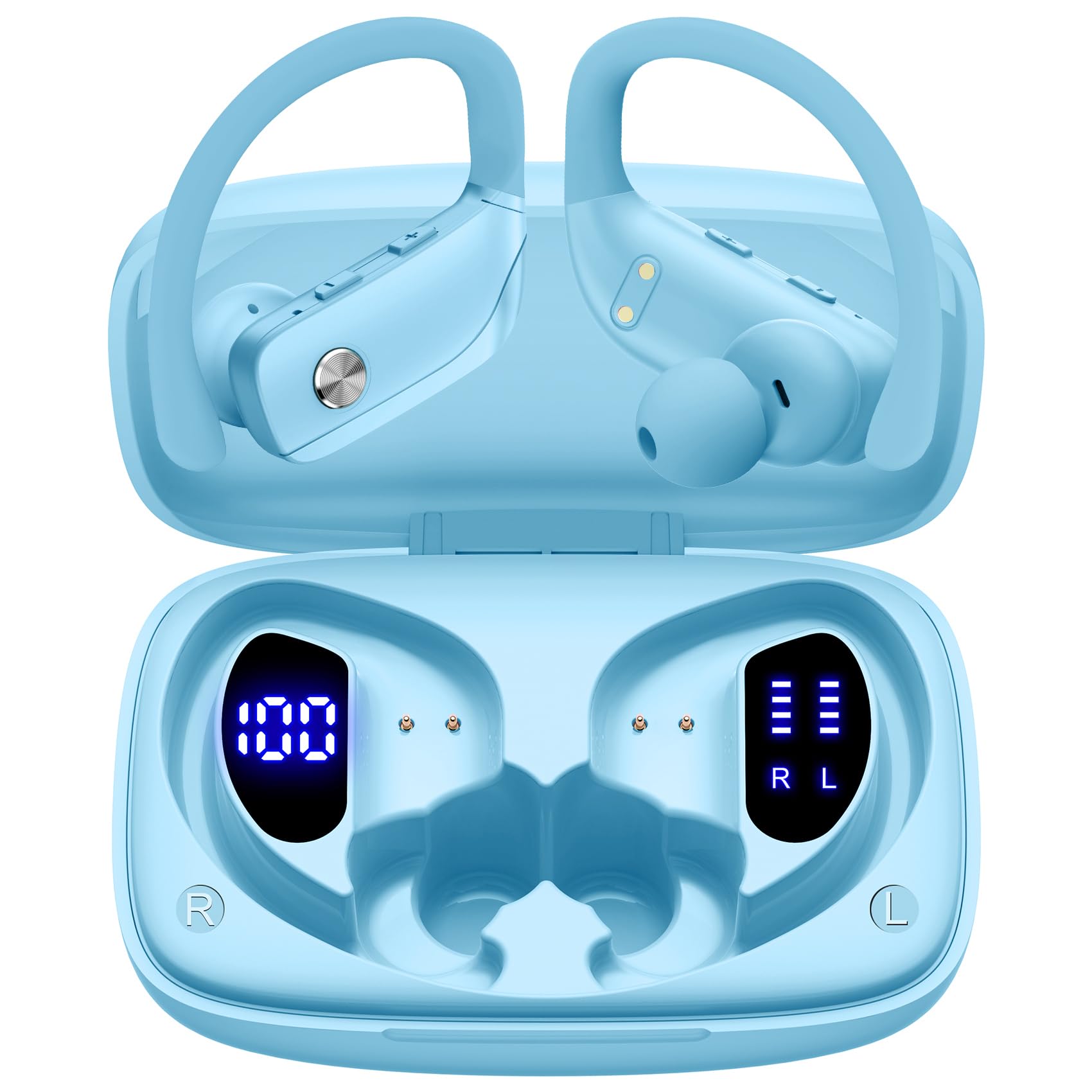 Buy now bmani Ear Buds Wireless Earbuds Bluetooth Headphones with 80H Playtime LED Display Case, Over-Ear Hook with Mic, Stereo Sound, Easy Button Controls, Sports Earphones for Running Workout Gym Black at indiglob india