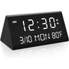 Kogonee Wooden Digital Alarm Clock, 0-100% Dimmer, 2 Alarm Settings, Weekday/Everyday Mode, 9 Mins Snooze, 12/24H, Temperature and Date Display for Office, Travel, Bedroom Alarm Clock (Brown) - Black
