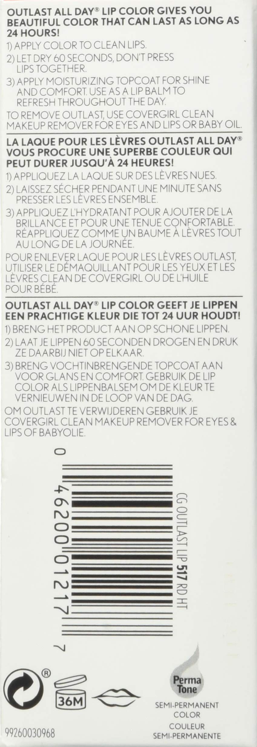 Buy now COVERGIRL Outlast All-Day Lip Color With Topcoat, Red Hot at indiglob india