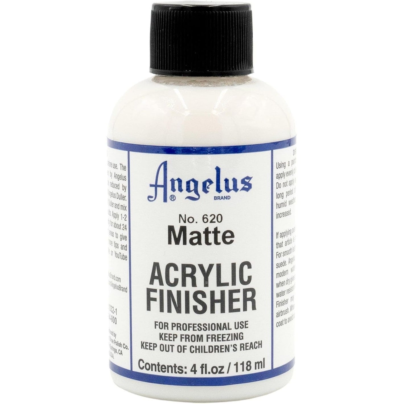 Angelus Matte Acrylic Finisher – Flexible Clear Coat for Leather Shoes, Bags, Jackets & Accessories, Matte Finish for Leather Craft & Restoration. No. 620-4 fl oz