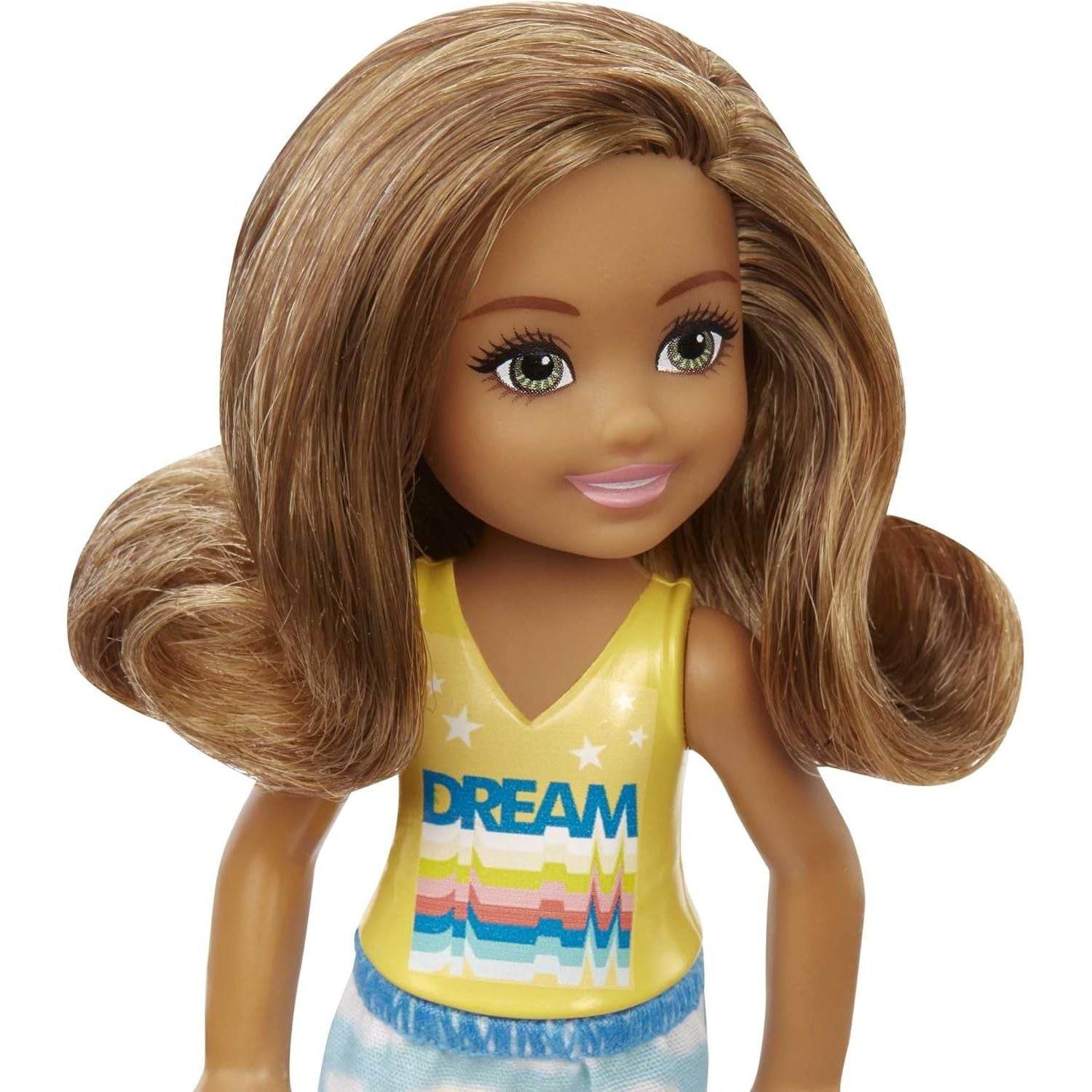 Barbie Chelsea Doll (6-inch Brunette) Wearing Skirt with Cloud Print and White Shoes, Gift for 3 to 7 Year Olds - My Store