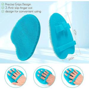 1 Pack Pure Silicone Food-grade Body Brush Shower Cleansing Scrubber Gentle Exfoliating Glove Soft Bristles (Blue) - My Store