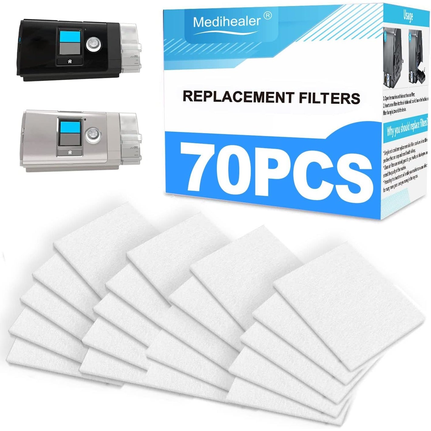 70 Packs CPAP Filters - Three Year Supply Filters for AirSense 10, for AirCurve 10- S9, for AirStart Series - Medihealer Replacement Filters Supplies