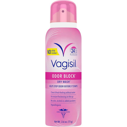 Vagisil Odor Block Dry Wash Spray for Feminine Hygiene, Gynecologist Tested, Hypoallergenic, 2.6 Ounces (Pack of 1)
