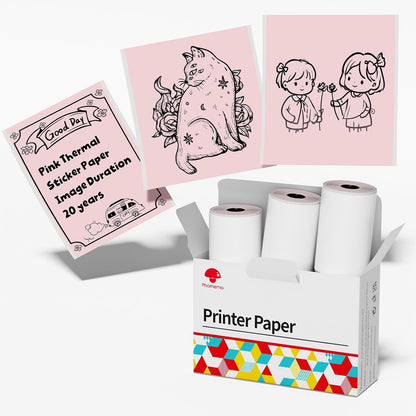 Phomemo White Self-Adhesive Thermal Paper, Glossy Printable Sticker Paper Label for Phomemo M02/M02 Pro/M02S/P2S/M03/M04S Mini Sticker Printer, 50mm x 3.5m, Diameter 28mm, 3-Rolls, Image Time 2 Years