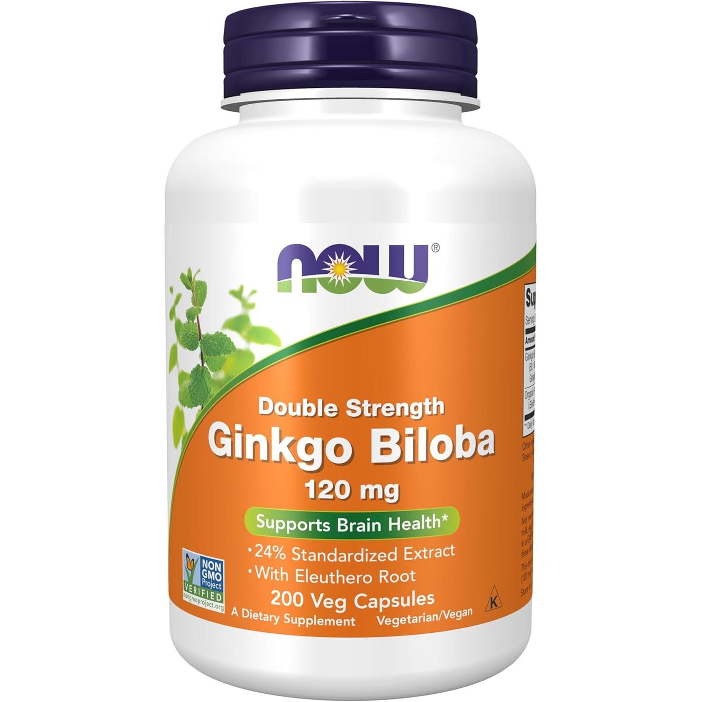 NOW Supplements, Ginkgo Biloba 120 mg, Double Strength, Non-GMO Project Verified, 200 Veg Capsules